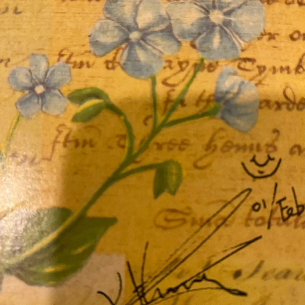 Signed Vintage Off 5th Yellow Floral Butterfly Country Wood Magazine Holder 15”H